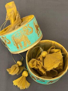 Set of Two Decorative Keepsake Gift Boxes with Drawstring Organza Bags